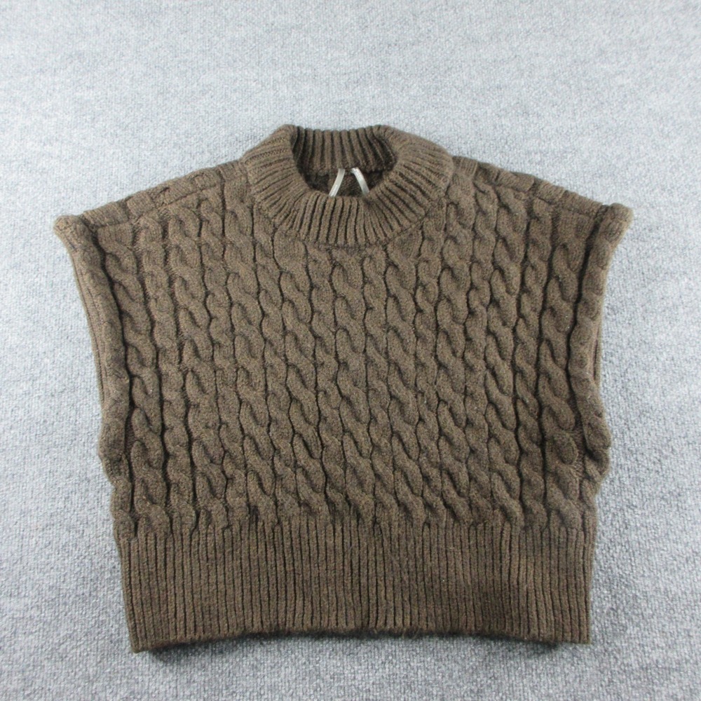 Anthropologie Sweater Vest Womens S Brown Cable Knit Crew Neck Pullover
